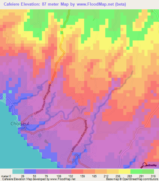 Cafeiere,Saint Lucia Elevation Map