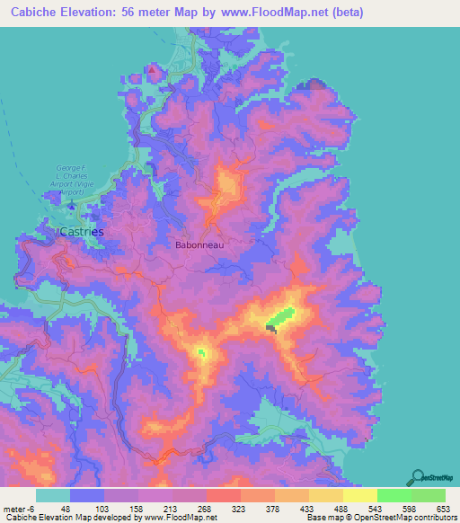 Cabiche,Saint Lucia Elevation Map