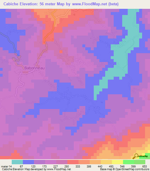Cabiche,Saint Lucia Elevation Map