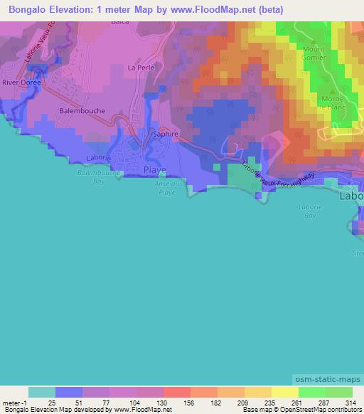 Bongalo,Saint Lucia Elevation Map