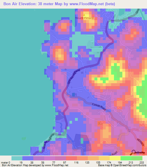 Bon Air,Saint Lucia Elevation Map