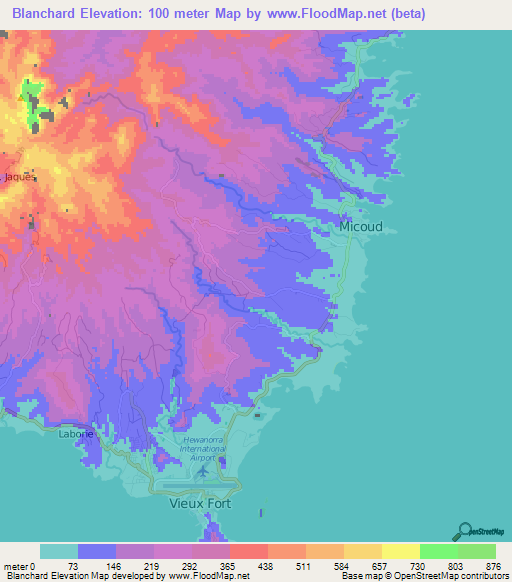 Blanchard,Saint Lucia Elevation Map