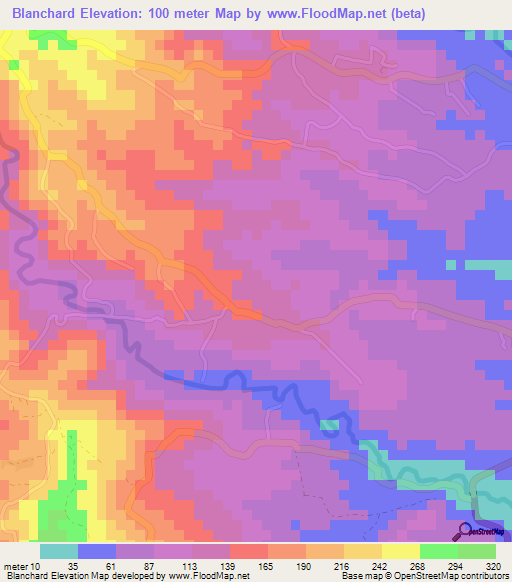Blanchard,Saint Lucia Elevation Map