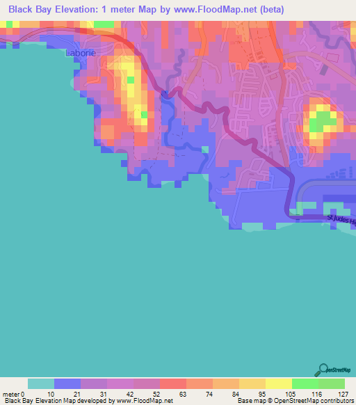 Black Bay,Saint Lucia Elevation Map