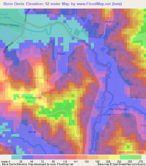 Berre Denis,Saint Lucia Elevation Map