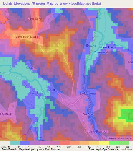 Belair,Saint Lucia Elevation Map