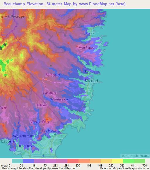 Beauchamp,Saint Lucia Elevation Map