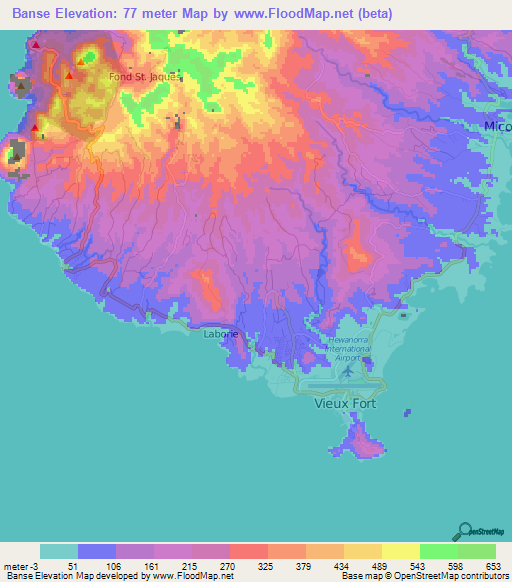 Banse,Saint Lucia Elevation Map