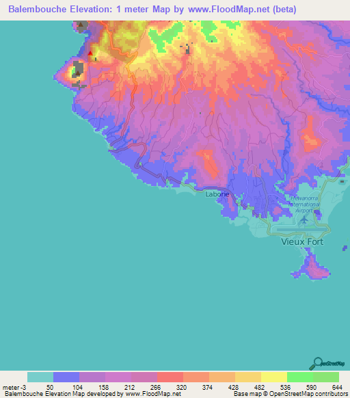 Balembouche,Saint Lucia Elevation Map