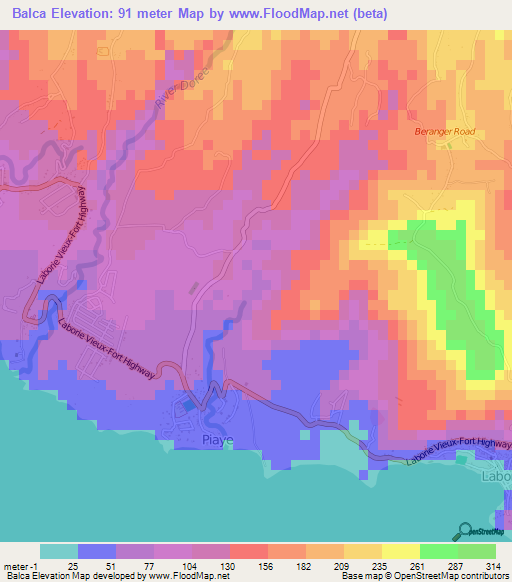 Balca,Saint Lucia Elevation Map