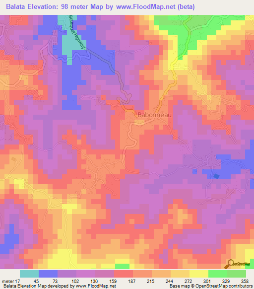 Balata,Saint Lucia Elevation Map