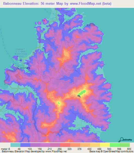 Babonneau,Saint Lucia Elevation Map