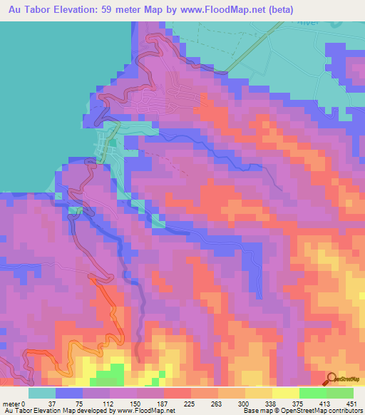 Au Tabor,Saint Lucia Elevation Map