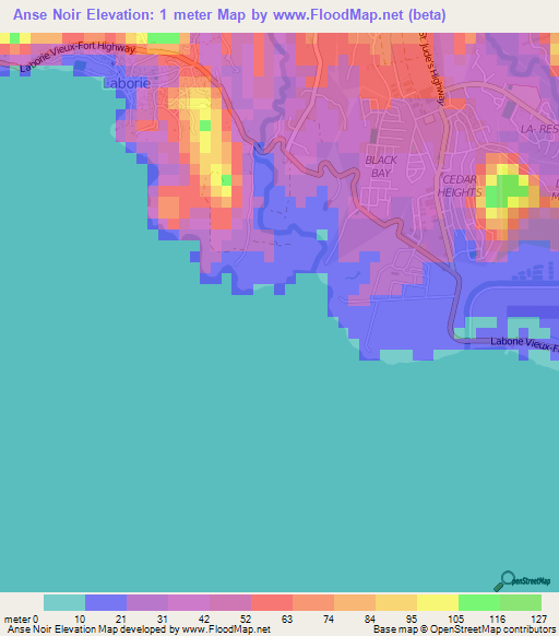 Anse Noir,Saint Lucia Elevation Map