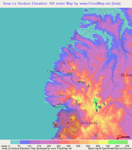 Anse La Verdure,Saint Lucia Elevation Map