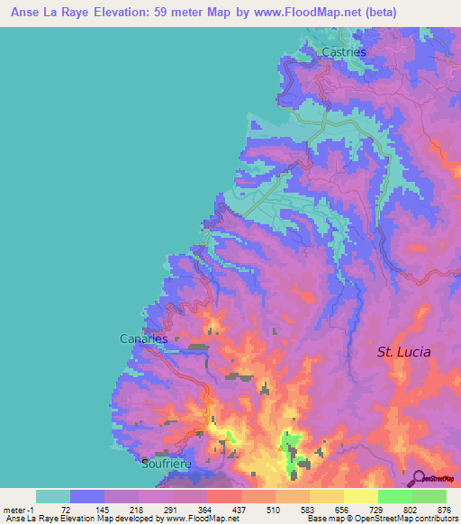 Anse La Raye,Saint Lucia Elevation Map