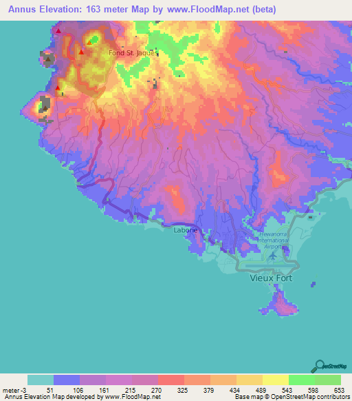 Annus,Saint Lucia Elevation Map
