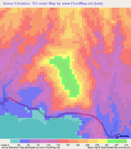 Annus,Saint Lucia Elevation Map