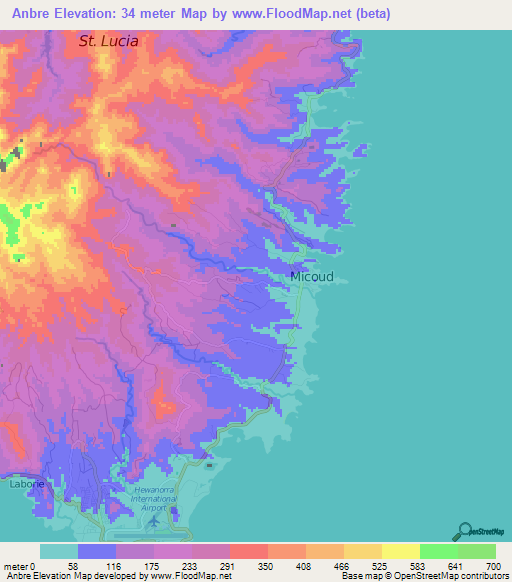 Anbre,Saint Lucia Elevation Map