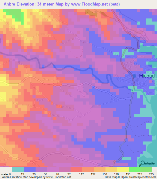 Anbre,Saint Lucia Elevation Map