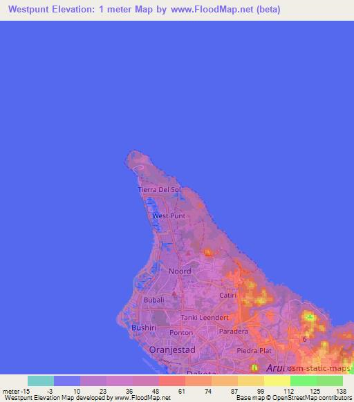 Westpunt,Aruba Elevation Map