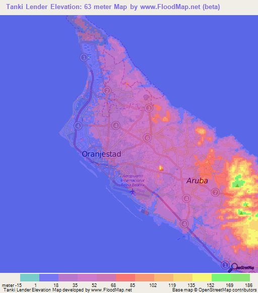 Tanki Lender,Aruba Elevation Map