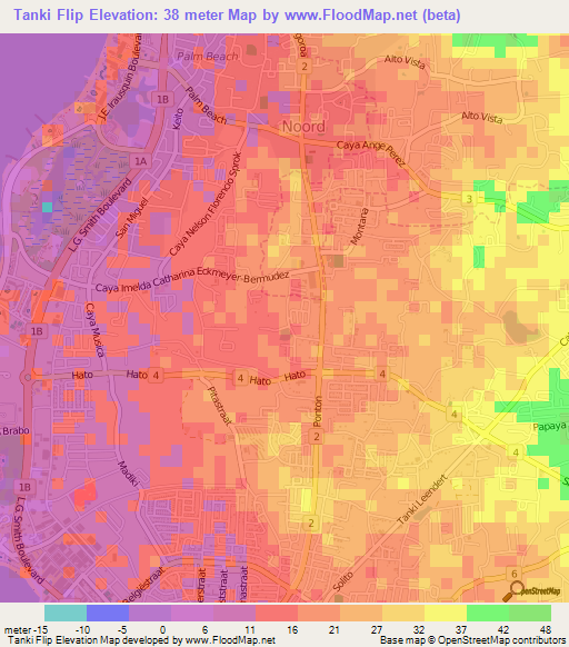Tanki Flip,Aruba Elevation Map