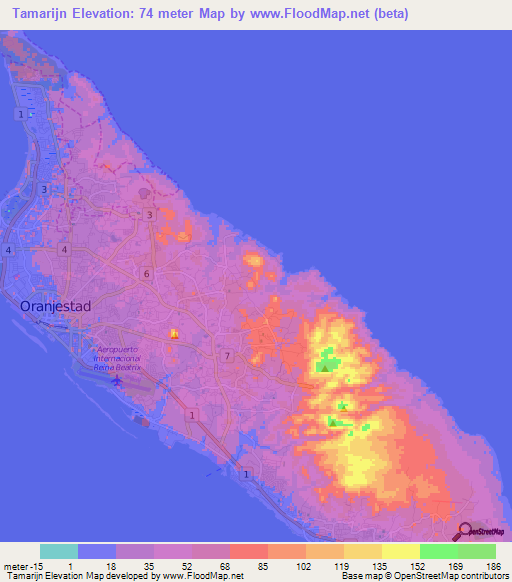 Tamarijn,Aruba Elevation Map