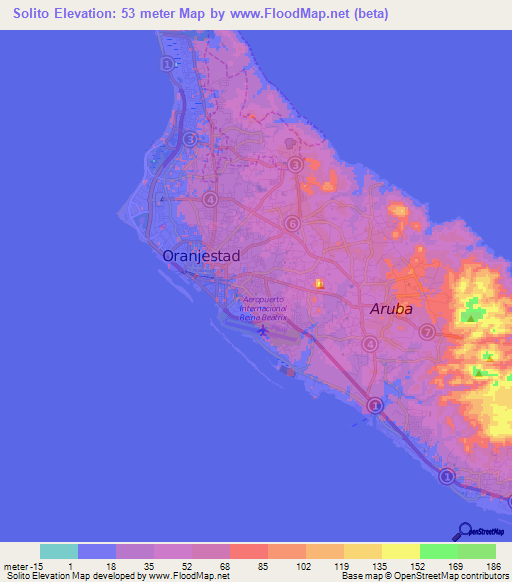 Solito,Aruba Elevation Map