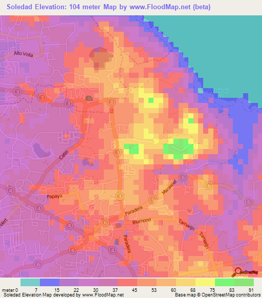 Soledad,Aruba Elevation Map