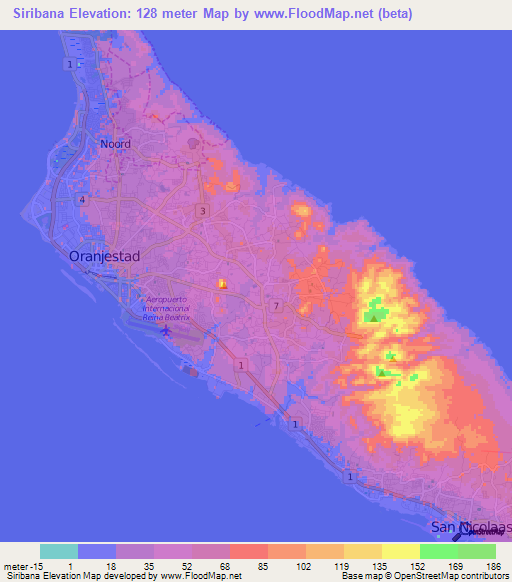 Siribana,Aruba Elevation Map