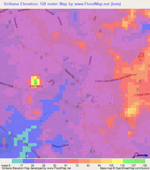 Siribana,Aruba Elevation Map