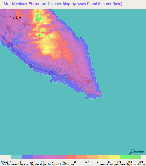 Sint Nicolaas,Aruba Elevation Map