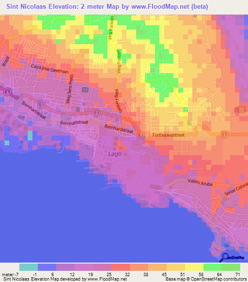 Sint Nicolaas,Aruba Elevation Map