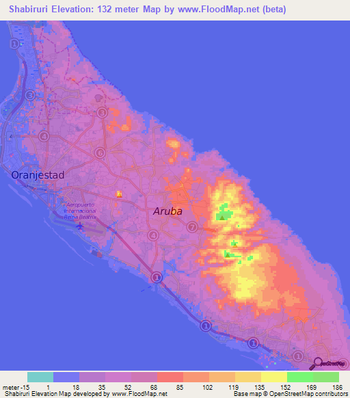 Shabiruri,Aruba Elevation Map