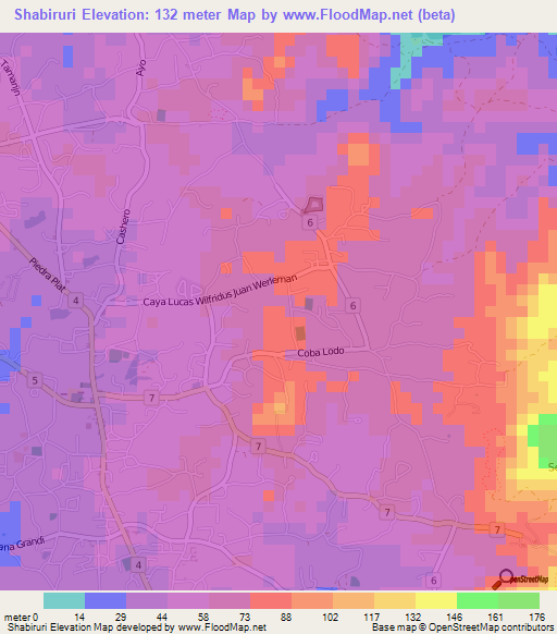 Shabiruri,Aruba Elevation Map