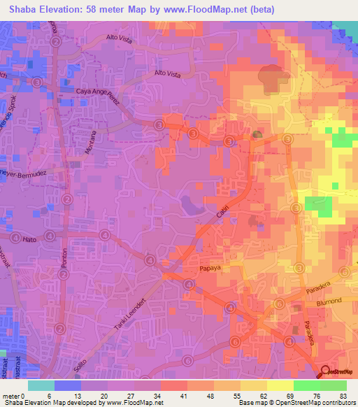 Shaba,Aruba Elevation Map