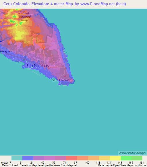 Ceru Colorado,Aruba Elevation Map