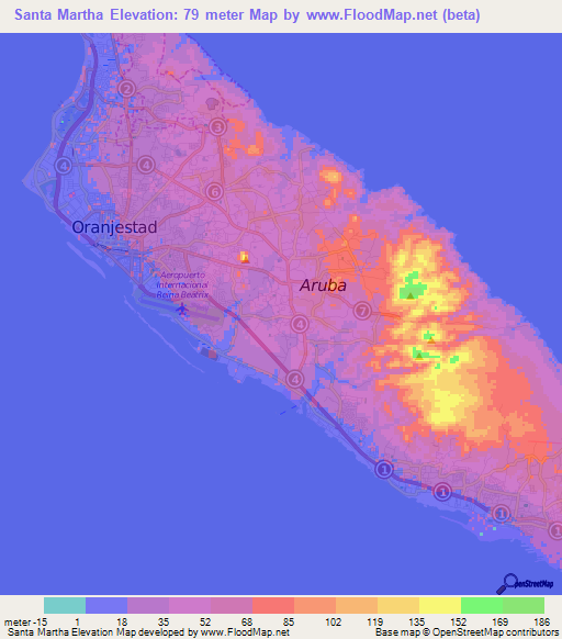Santa Martha,Aruba Elevation Map