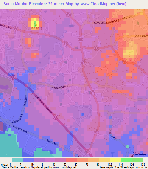 Santa Martha,Aruba Elevation Map