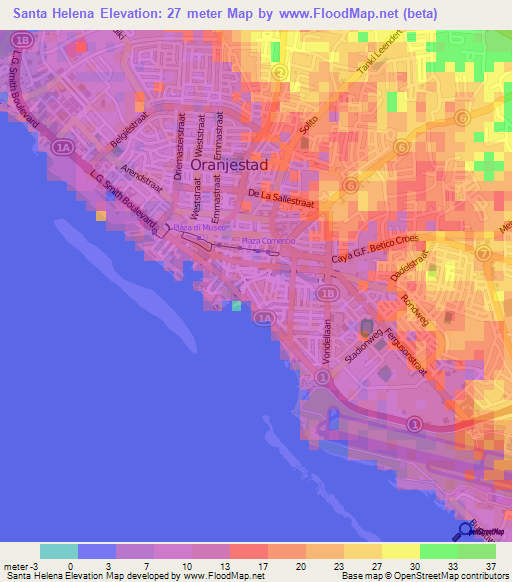 Santa Helena,Aruba Elevation Map