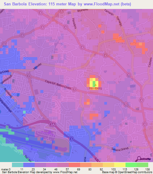 San Barbola,Aruba Elevation Map