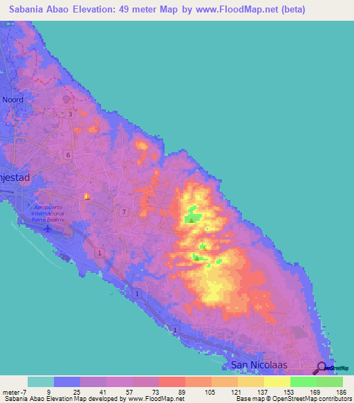 Sabania Abao,Aruba Elevation Map
