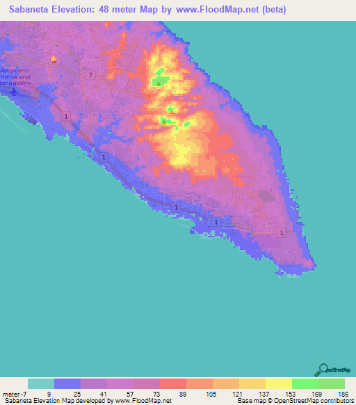 Sabaneta,Aruba Elevation Map