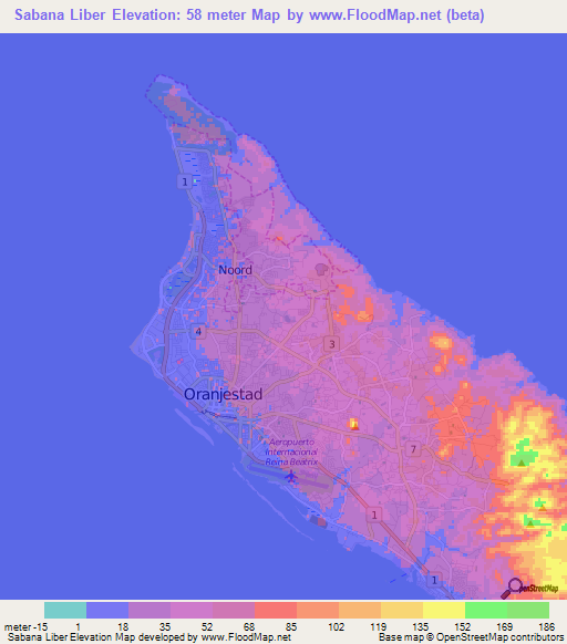 Sabana Liber,Aruba Elevation Map