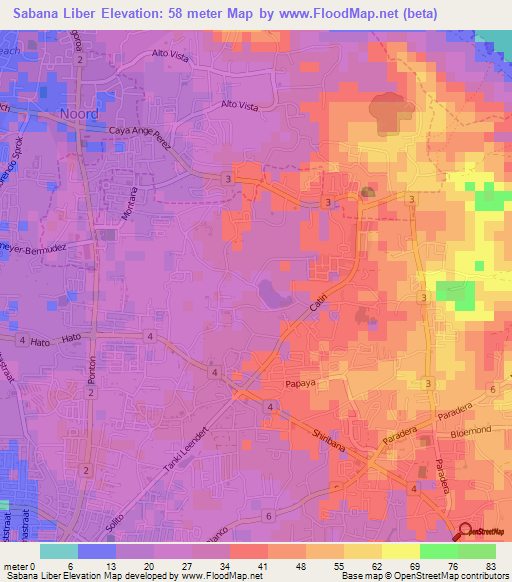 Sabana Liber,Aruba Elevation Map