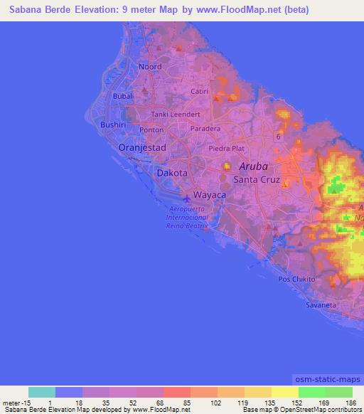 Sabana Berde,Aruba Elevation Map