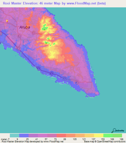 Rooi Master,Aruba Elevation Map