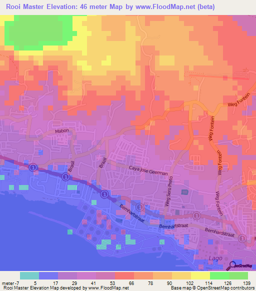 Rooi Master,Aruba Elevation Map