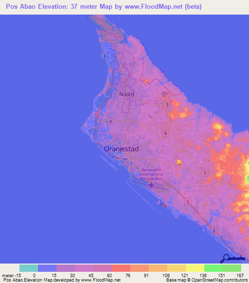 Pos Abao,Aruba Elevation Map